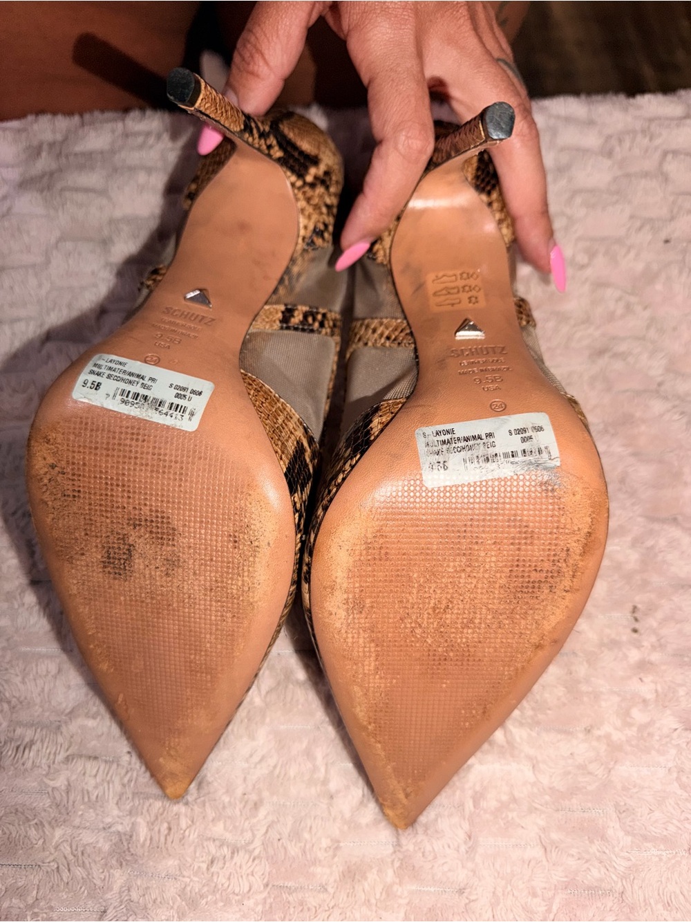 SCHUTZ Brown Snake-Print Pointed Toe Stiletto Heels
